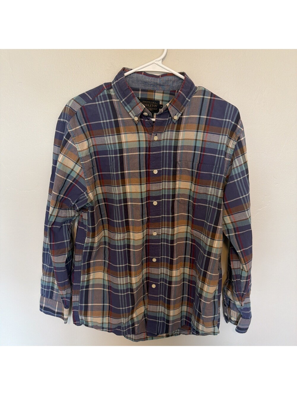 Pendleton Shirt Mens Medium Brown Blue Button Down Plaid Flannel Shirt